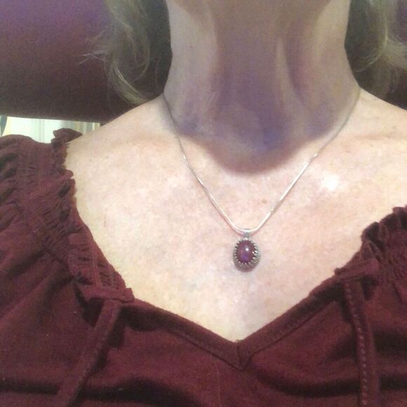 Necklace, Ruby and Silver Pendant, 18” Chain, NEW, Handmade - Picture 2 of 4